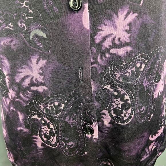 Per Se Button Front Top Small Purple Black Floral Witchcore Gothcore Dark Shirt - Picture 5 of 7